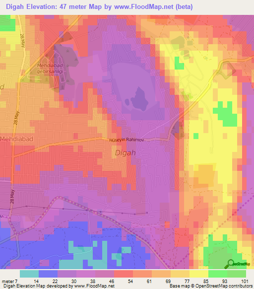 Digah,Azerbaijan Elevation Map