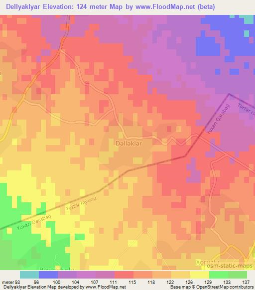 Dellyaklyar,Azerbaijan Elevation Map