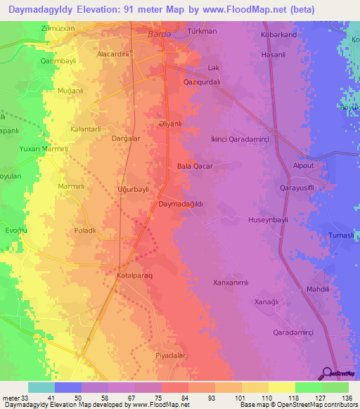 Daymadagyldy,Azerbaijan Elevation Map