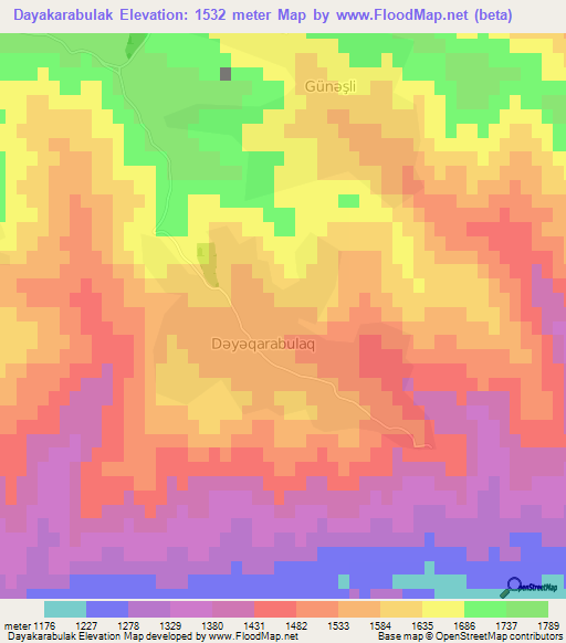 Dayakarabulak,Azerbaijan Elevation Map