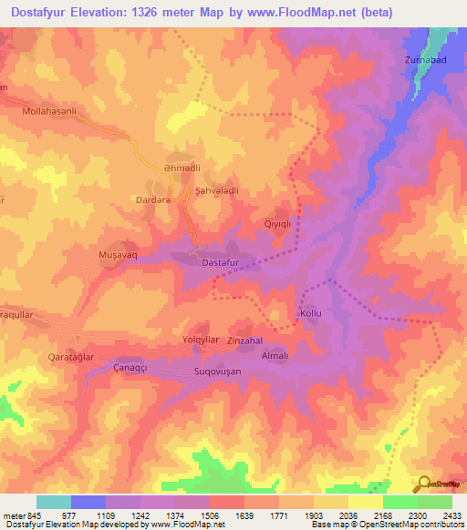 Dostafyur,Azerbaijan Elevation Map