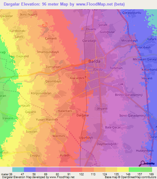Dargalar,Azerbaijan Elevation Map