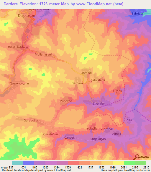Dardere,Azerbaijan Elevation Map