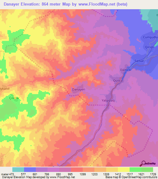 Danayer,Azerbaijan Elevation Map