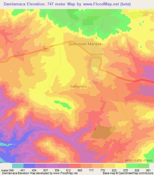 Damlamaca,Azerbaijan Elevation Map