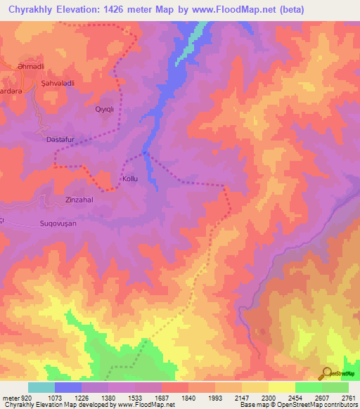 Chyrakhly,Azerbaijan Elevation Map