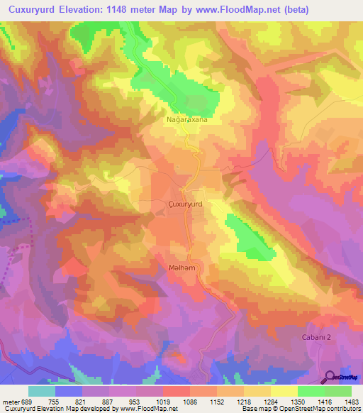 Cuxuryurd,Azerbaijan Elevation Map