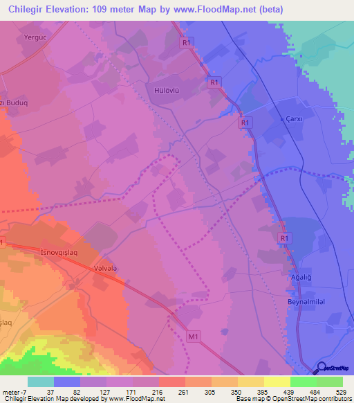 Chilegir,Azerbaijan Elevation Map