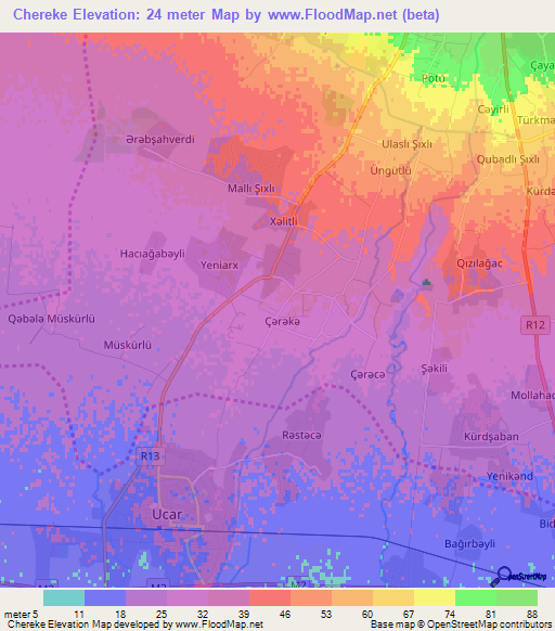 Chereke,Azerbaijan Elevation Map
