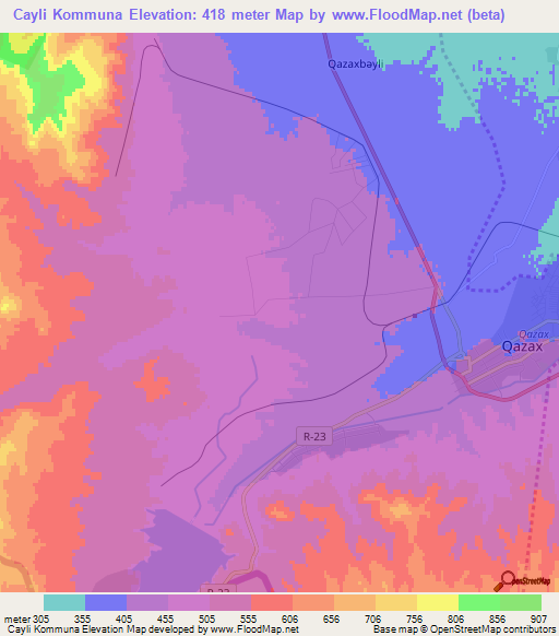 Cayli Kommuna,Azerbaijan Elevation Map