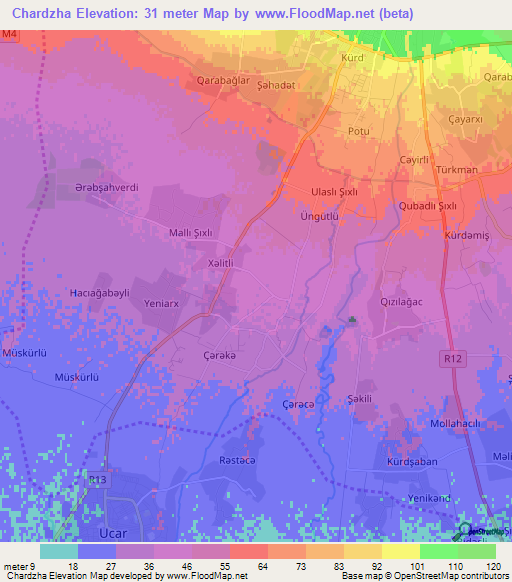 Chardzha,Azerbaijan Elevation Map