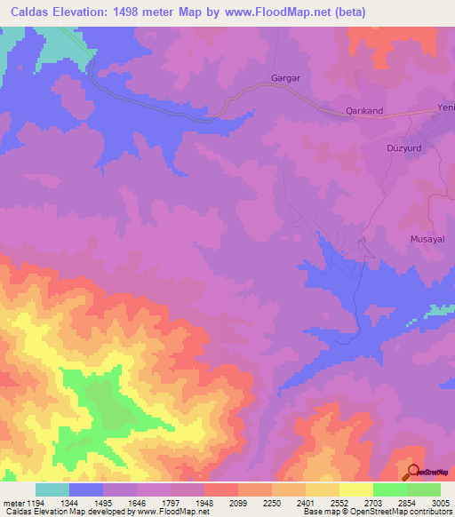 Caldas,Azerbaijan Elevation Map