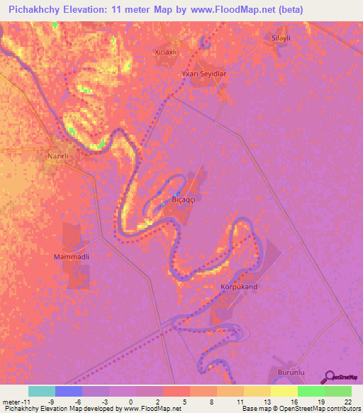 Pichakhchy,Azerbaijan Elevation Map