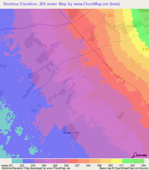 Bozbina,Azerbaijan Elevation Map