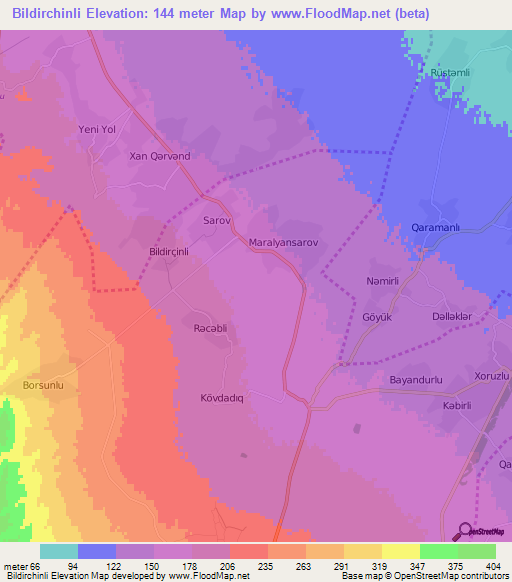 Bildirchinli,Azerbaijan Elevation Map