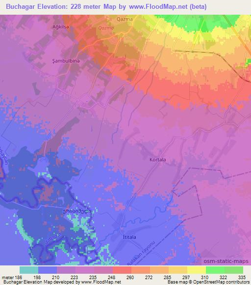 Buchagar,Azerbaijan Elevation Map