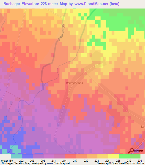 Buchagar,Azerbaijan Elevation Map