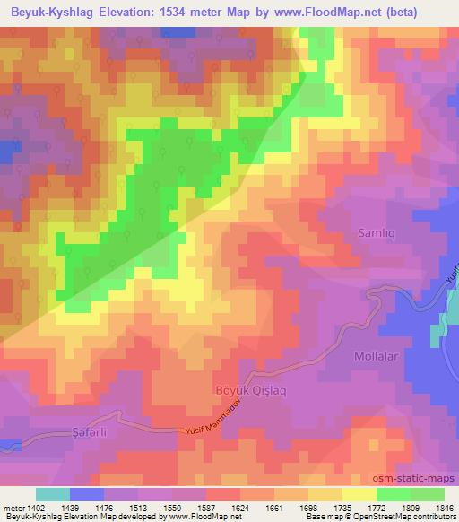Beyuk-Kyshlag,Azerbaijan Elevation Map
