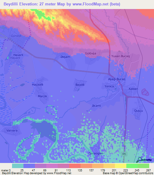 Beydilli,Azerbaijan Elevation Map