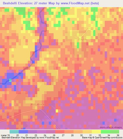 Beshdelli,Azerbaijan Elevation Map