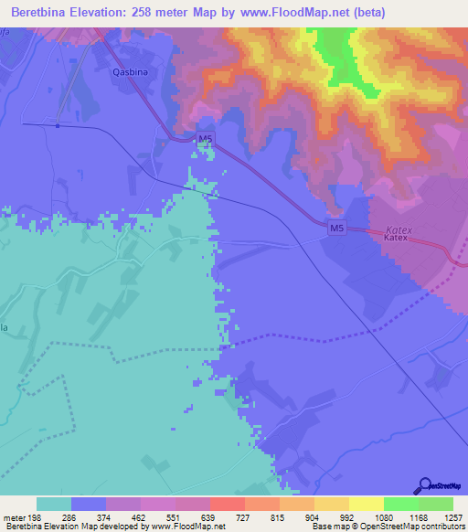Beretbina,Azerbaijan Elevation Map