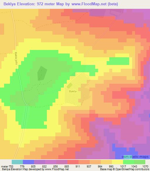 Beklya,Azerbaijan Elevation Map