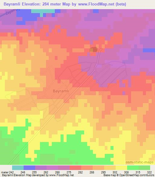 Bayramli,Azerbaijan Elevation Map
