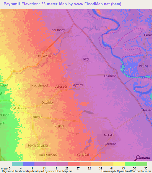 Bayramli,Azerbaijan Elevation Map