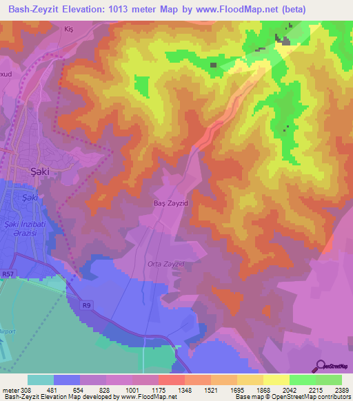 Bash-Zeyzit,Azerbaijan Elevation Map