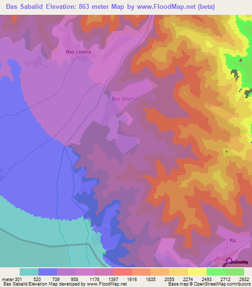 Bas Sabalid,Azerbaijan Elevation Map