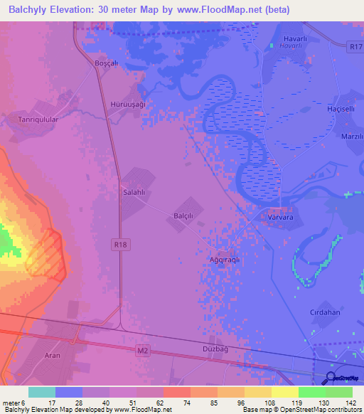 Balchyly,Azerbaijan Elevation Map