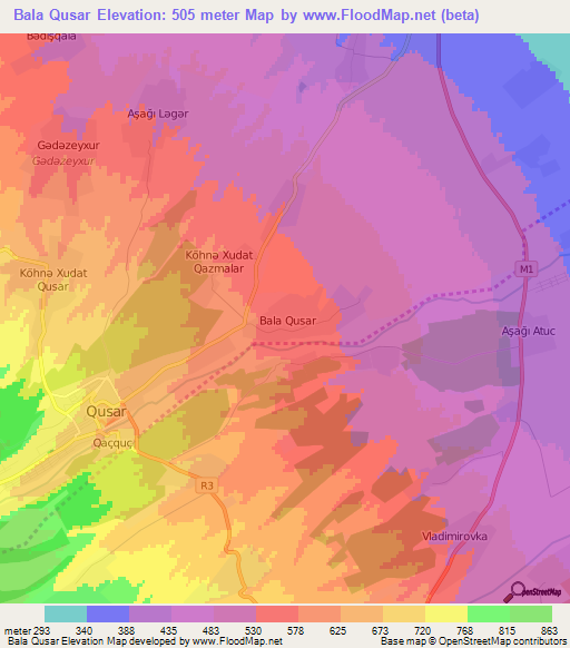 Bala Qusar,Azerbaijan Elevation Map