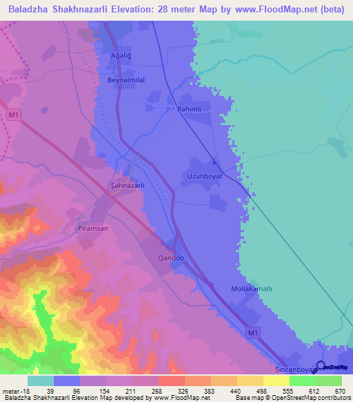 Baladzha Shakhnazarli,Azerbaijan Elevation Map