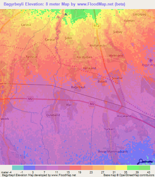 Bagyrbeyli,Azerbaijan Elevation Map