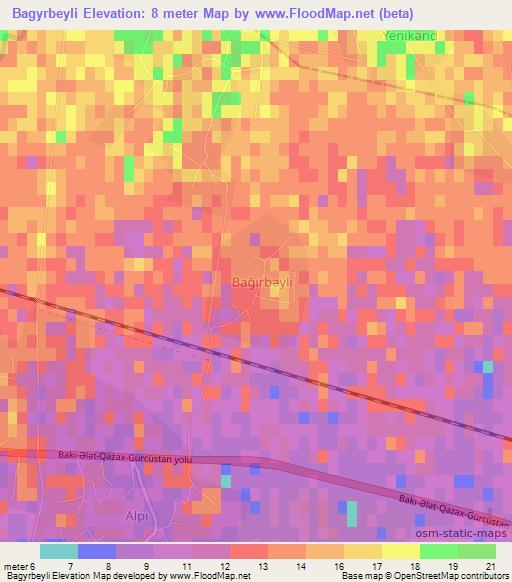 Bagyrbeyli,Azerbaijan Elevation Map