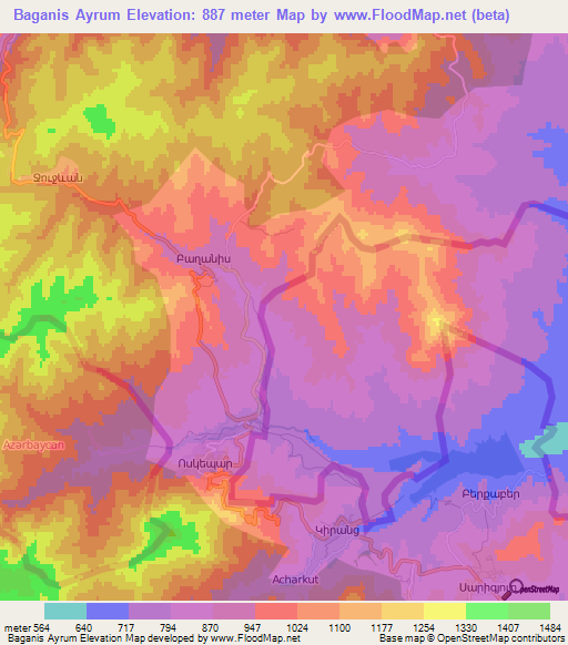 Baganis Ayrum,Azerbaijan Elevation Map