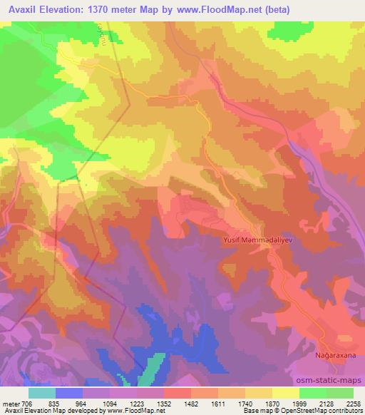 Avaxil,Azerbaijan Elevation Map