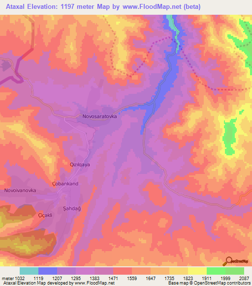 Ataxal,Azerbaijan Elevation Map