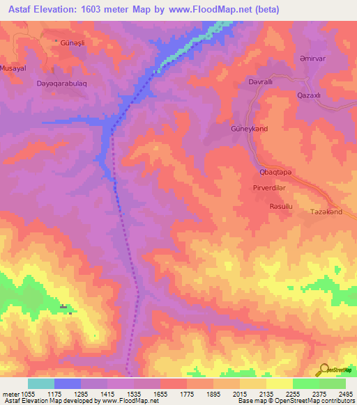 Astaf,Azerbaijan Elevation Map
