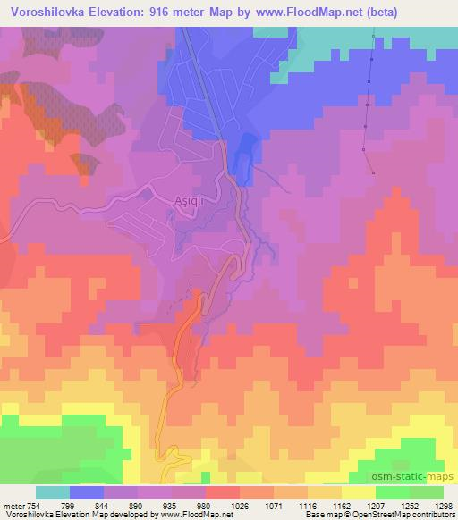 Voroshilovka,Azerbaijan Elevation Map