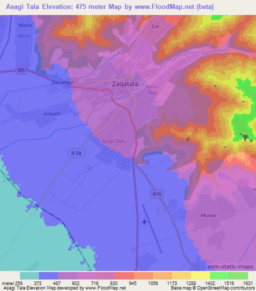 Asagi Tala,Azerbaijan Elevation Map