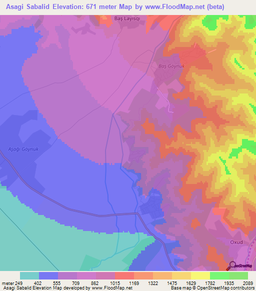 Asagi Sabalid,Azerbaijan Elevation Map