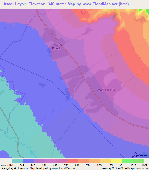 Asagi Layski,Azerbaijan Elevation Map