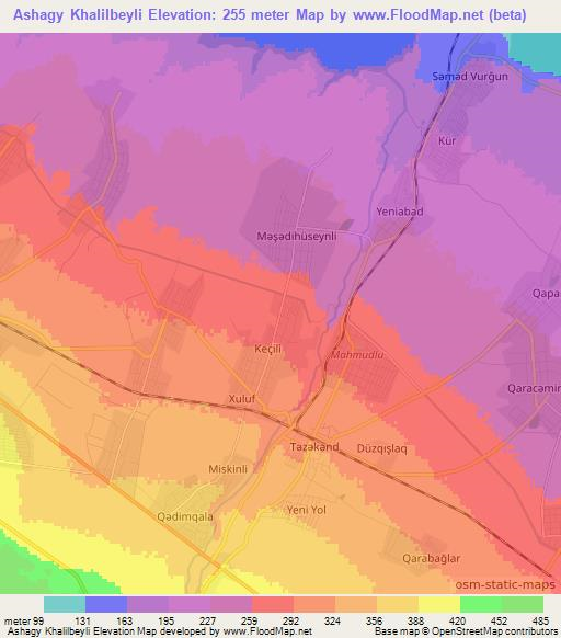Ashagy Khalilbeyli,Azerbaijan Elevation Map