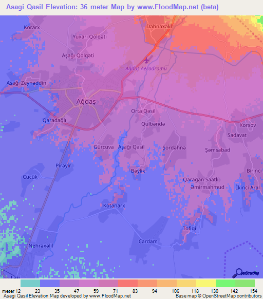 Asagi Qasil,Azerbaijan Elevation Map