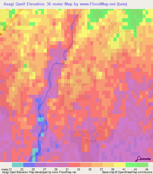 Asagi Qasil,Azerbaijan Elevation Map