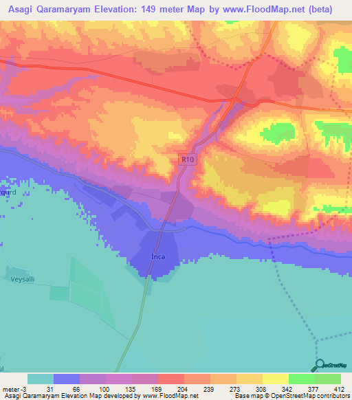 Asagi Qaramaryam,Azerbaijan Elevation Map