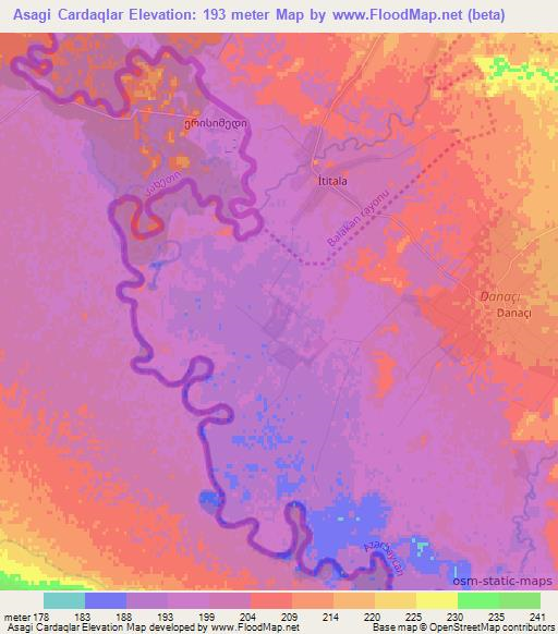 Asagi Cardaqlar,Azerbaijan Elevation Map