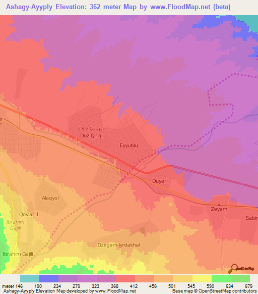 Ashagy-Ayyply,Azerbaijan Elevation Map