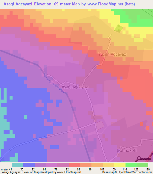 Asagi Agcayazi,Azerbaijan Elevation Map